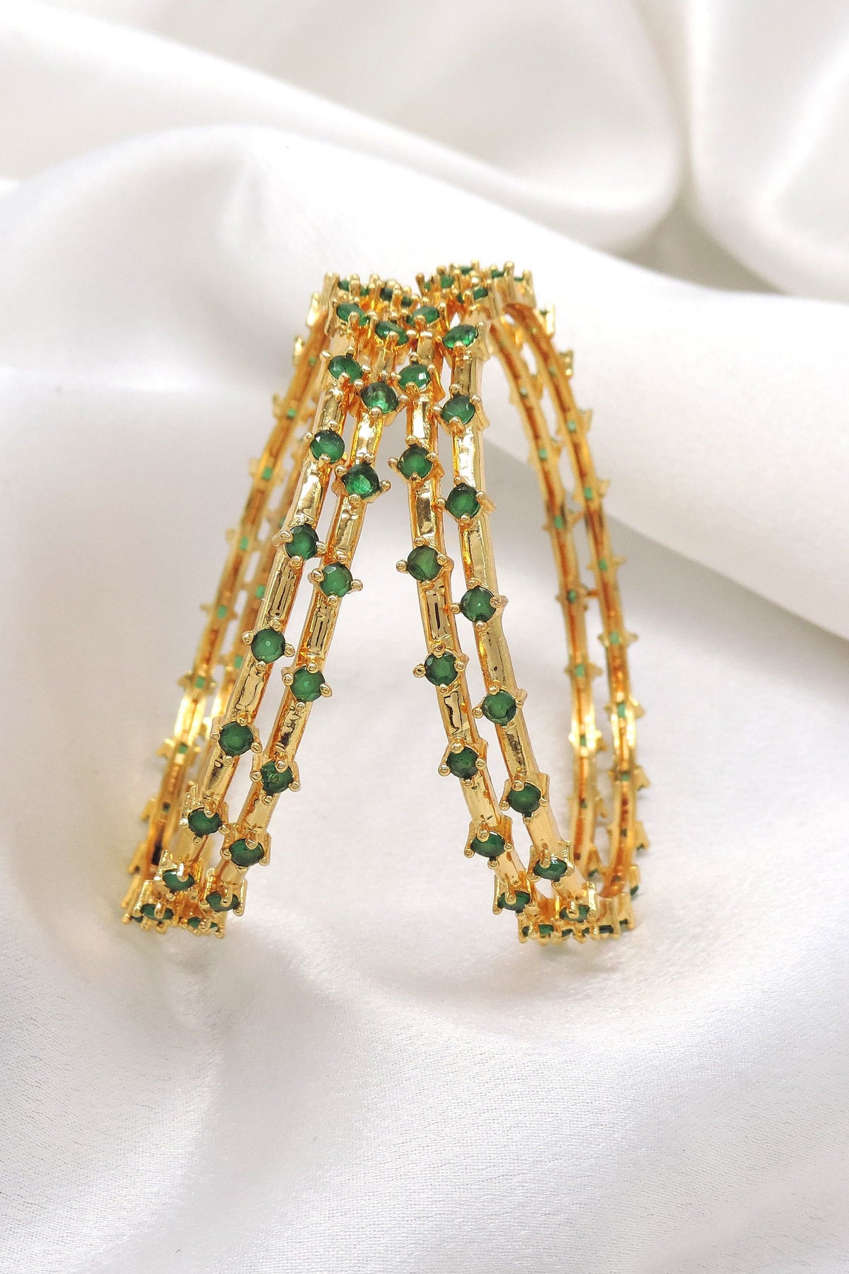Gold-Tone Green Stone Bangle Set by Joyrias