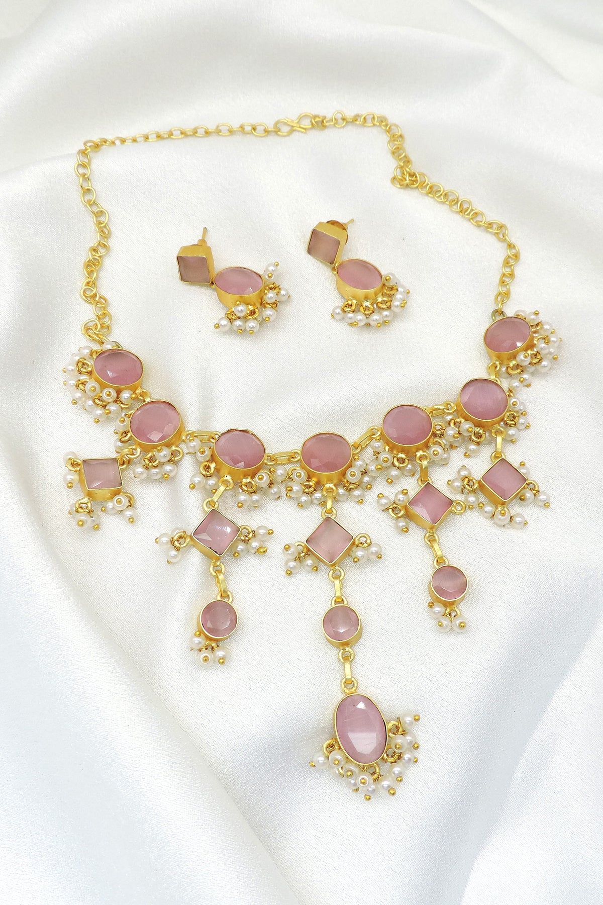 Multicolor Statement Necklace Set | Pearl Drop Gold-Tone Jewelry Set