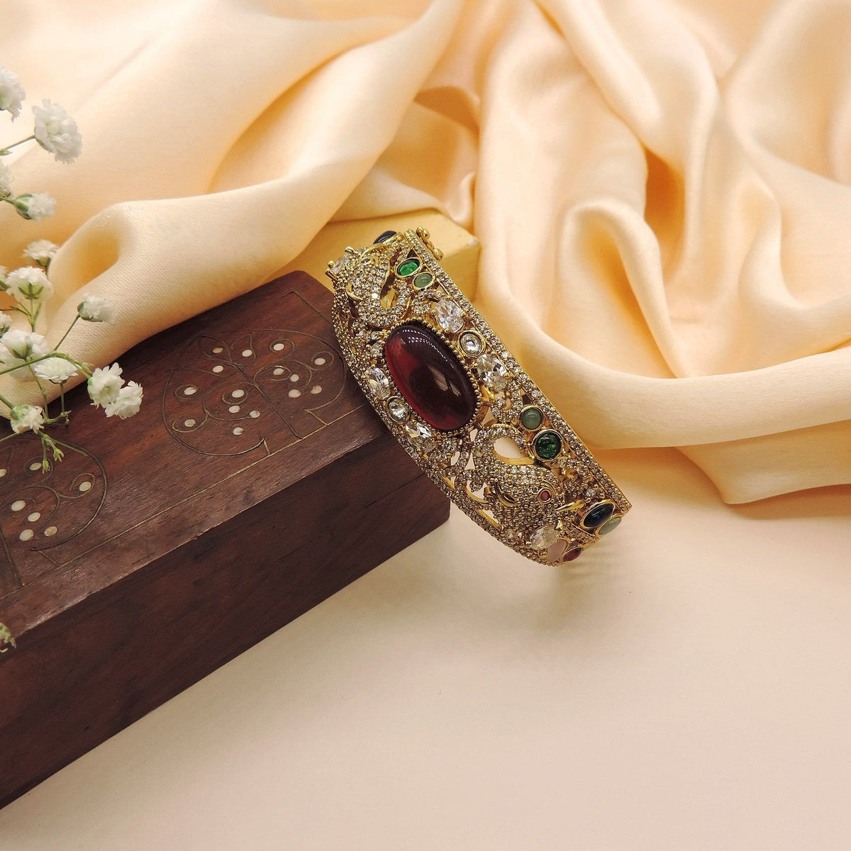 Antique Gold-Plated Ruby Stone Kada Bangle Image 0