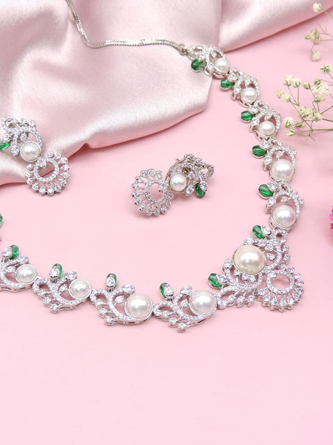 Regal pearl and emerald necklace set – Indian bridal necklace for weddings USA – Joyrias