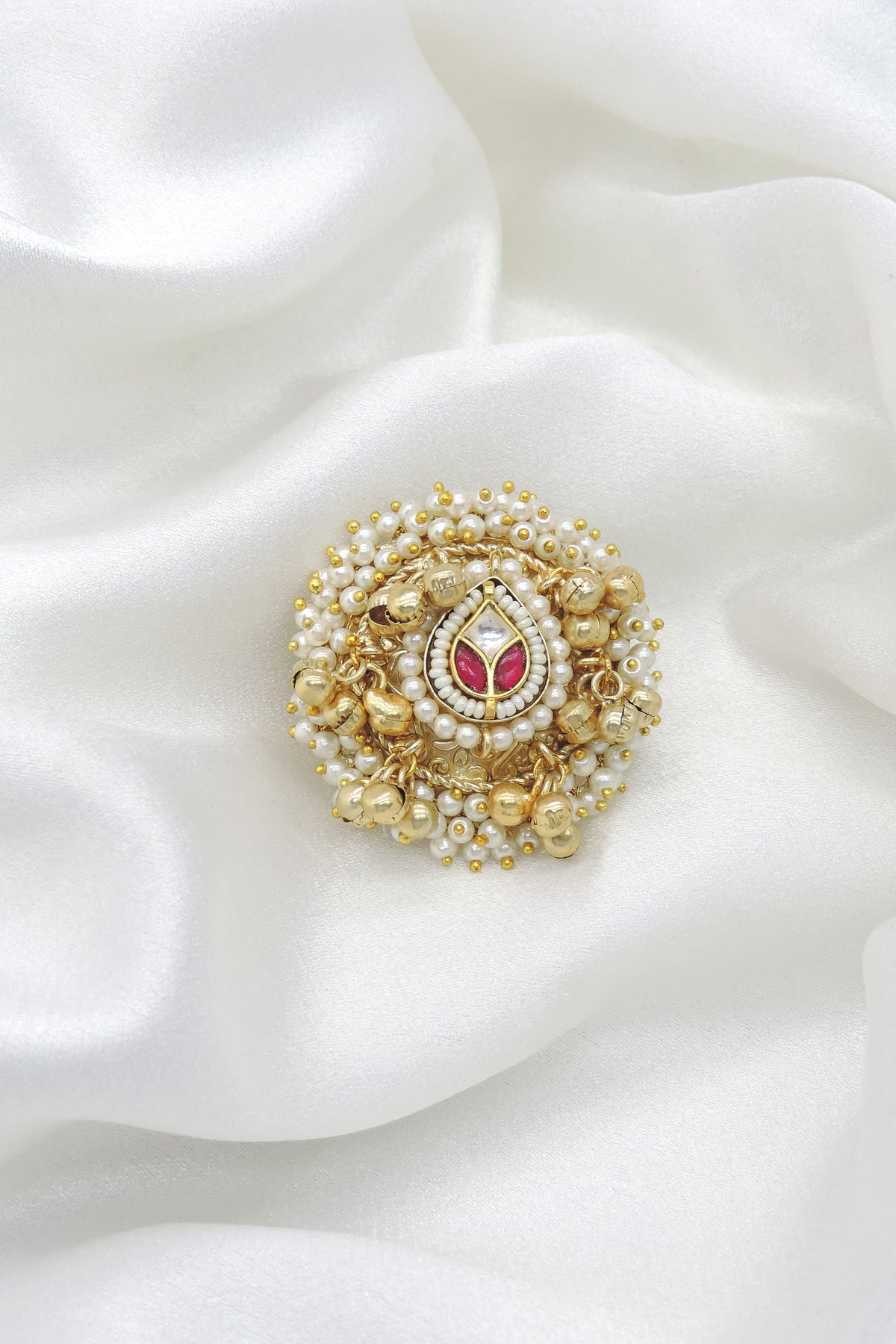 Oxidized Gold Pearl Kundan Ring