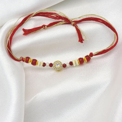 Red Beaded Bhaiya Rakhi by Joyrias