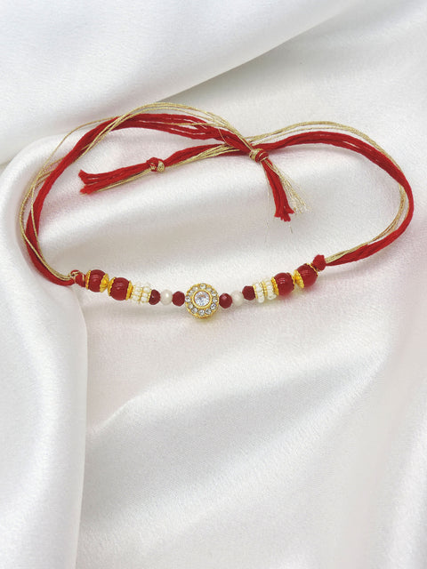 Red Beaded Bhaiya Rakhi by Joyrias