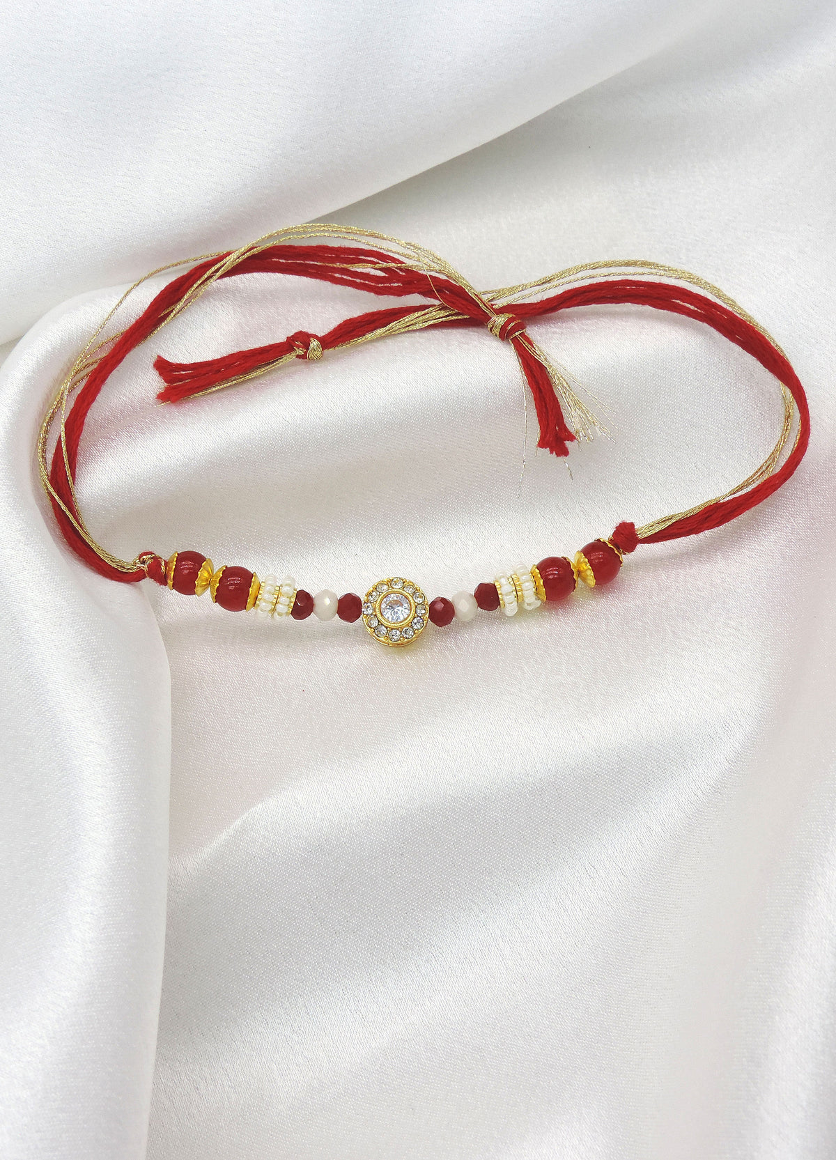 Red Beaded Bhaiya Rakhi by Joyrias