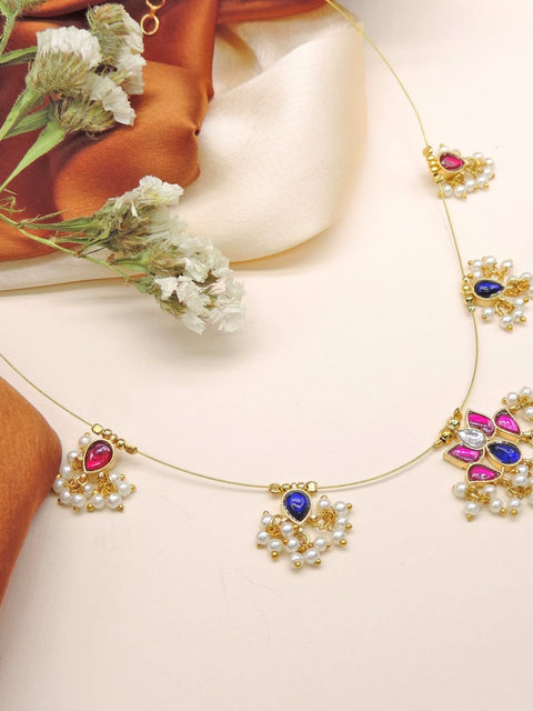 Lotus motif pearl necklace set – Indian temple pearl necklace USA – Joyrias