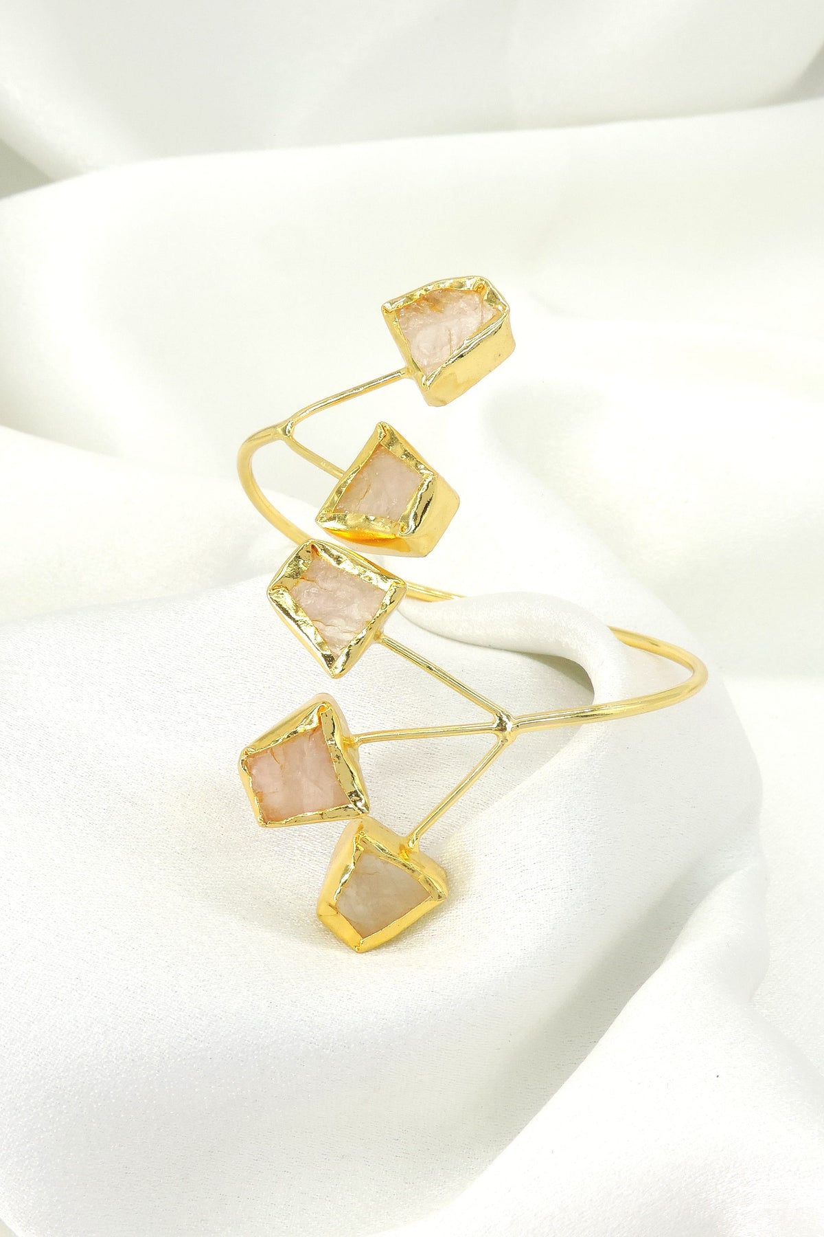 Raw Stone Gold Finish Open Cuff Bracelet