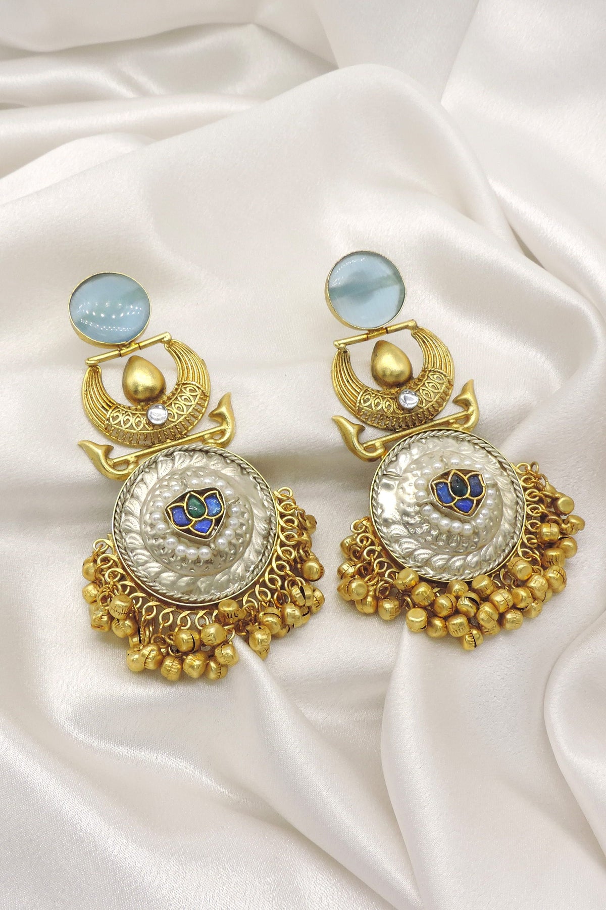 Heritage Ghungroo Disc Earrings with Dual Tone Detailing by Joyrias