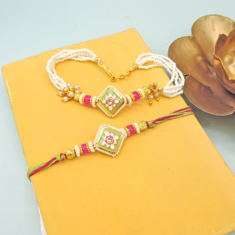Pastel Floral Bhaiya Bhabhi Rakhi Set by Joyrias