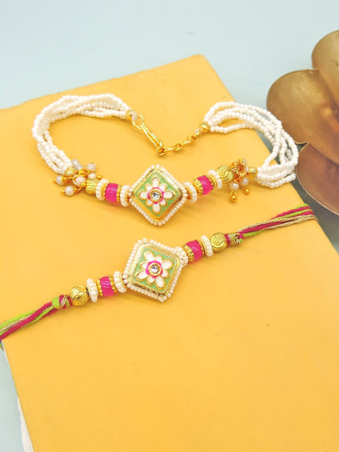 Pastel Floral Bhaiya Bhabhi Rakhi Set by Joyrias