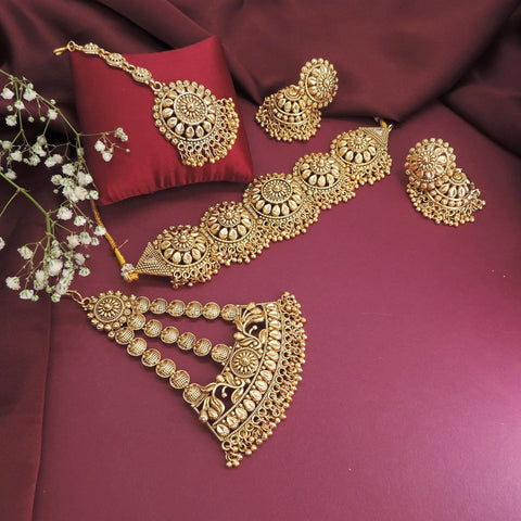 Antique temple motif necklace set – South Indian temple jewelry USA – Joyrias