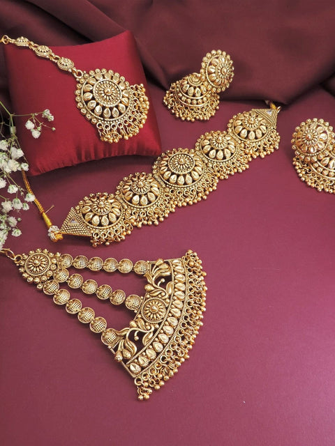 Antique temple motif necklace set – South Indian temple jewelry USA – Joyrias
