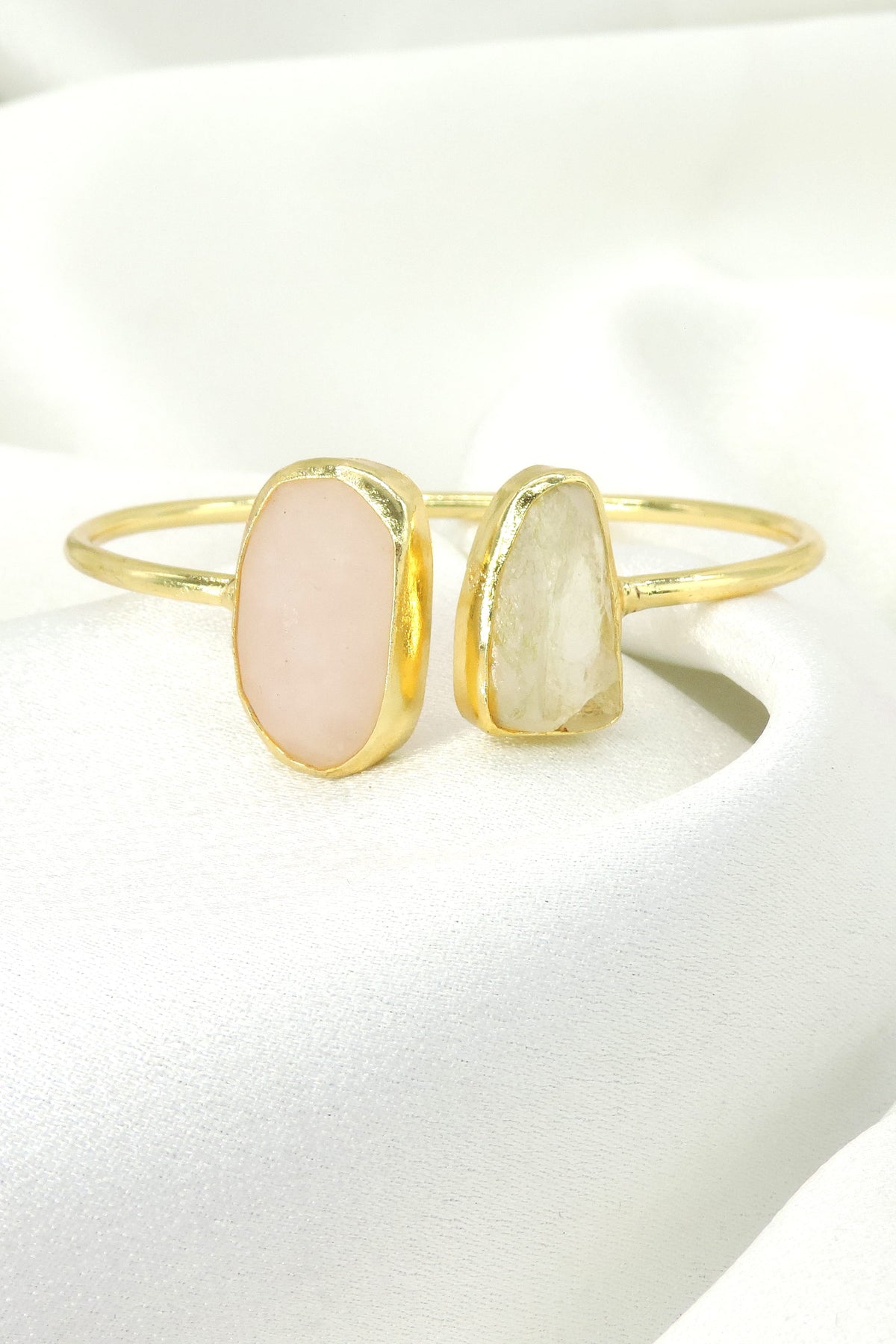 Raw Citrine & Amethyst Open Cuff Bracelet | Gold Plated Gemstone Jewelry