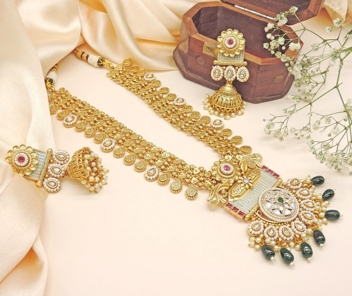 Heritage Lakshmi haar necklace set – South Indian temple haar USA – Joyrias