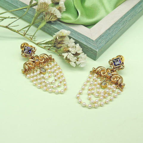 Pearl cascade Kundan earrings – Indian festive dangler earrings USA – Joyrias