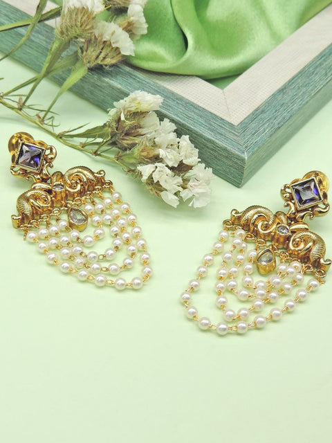 Pearl cascade Kundan earrings – Indian festive dangler earrings USA – Joyrias