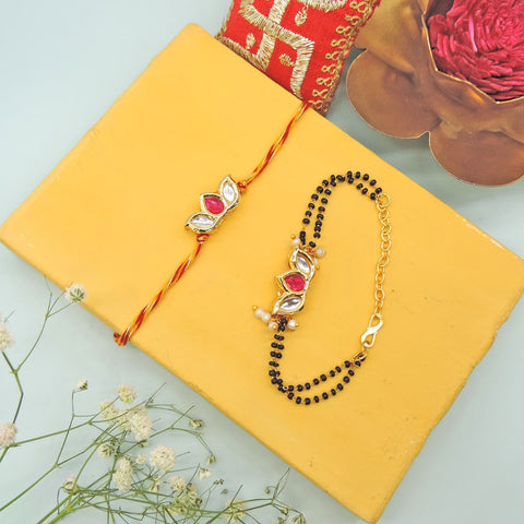 Kundan Bhaiya Bhabhi Rakhi Set with Mangalsutra Bracelet