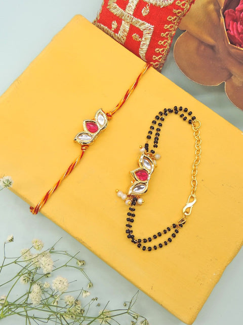 Kundan Bhaiya Bhabhi Rakhi Set with Mangalsutra Bracelet