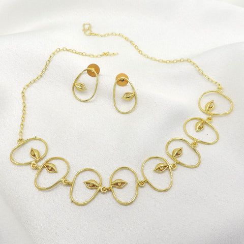 Minimal Evil Eye Gold Necklace Set with Matching Earrings