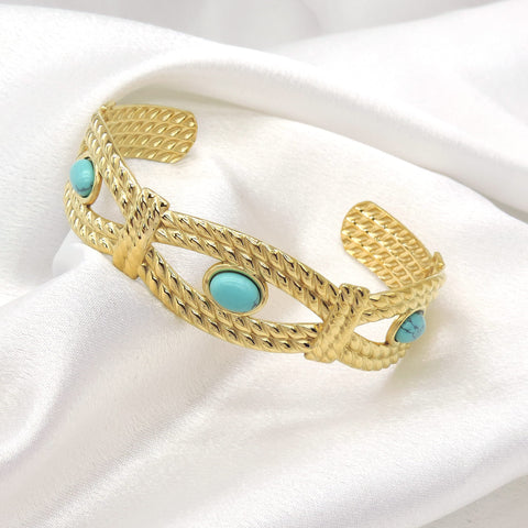 Gold Turquoise Open Cuff Bracelet by Joyrias