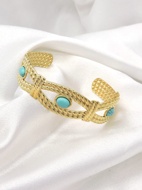 Gold Turquoise Open Cuff Bracelet by Joyrias