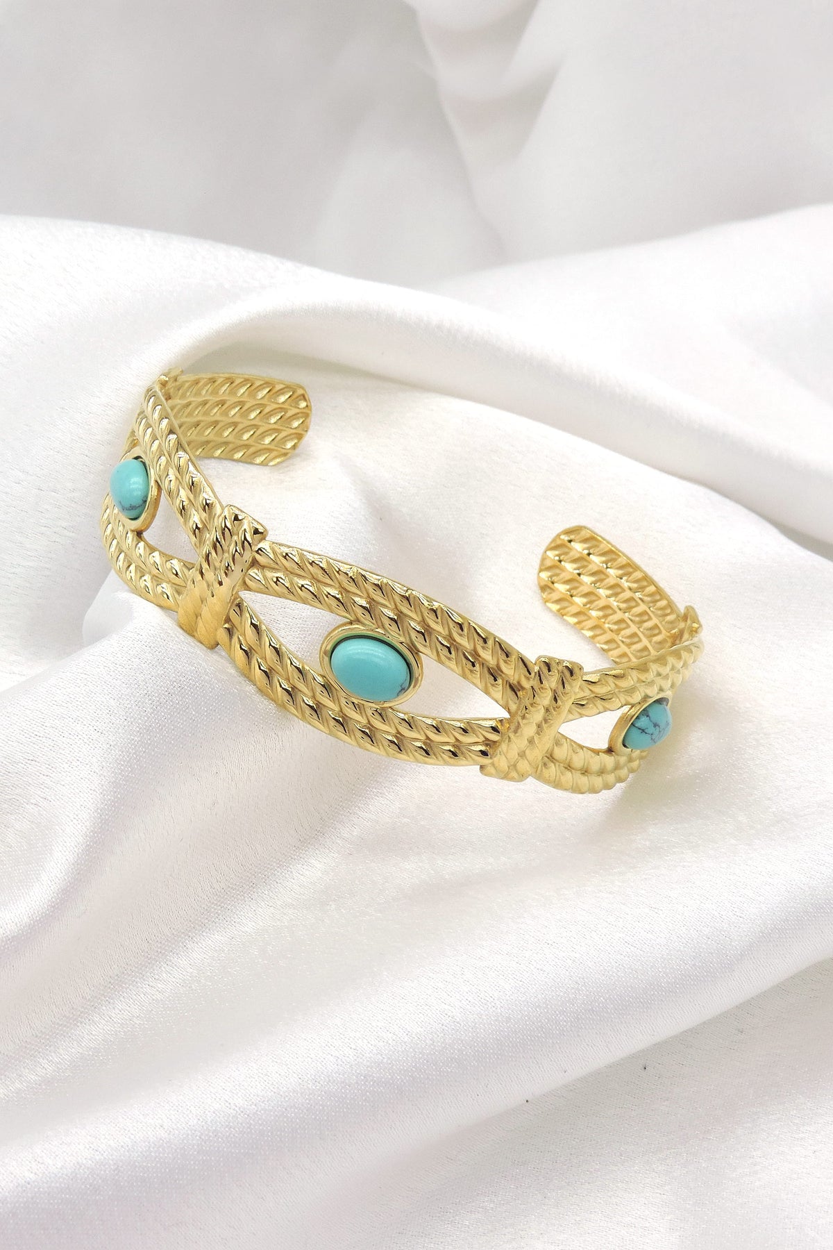 Gold Turquoise Open Cuff Bracelet by Joyrias