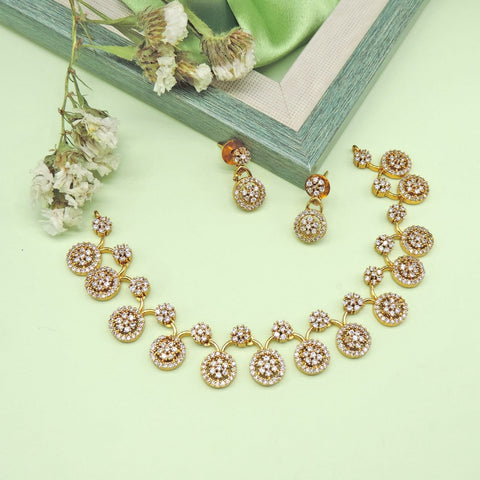 Circular pave AD necklace set – Indian American diamond necklace for weddings USA – Joyrias