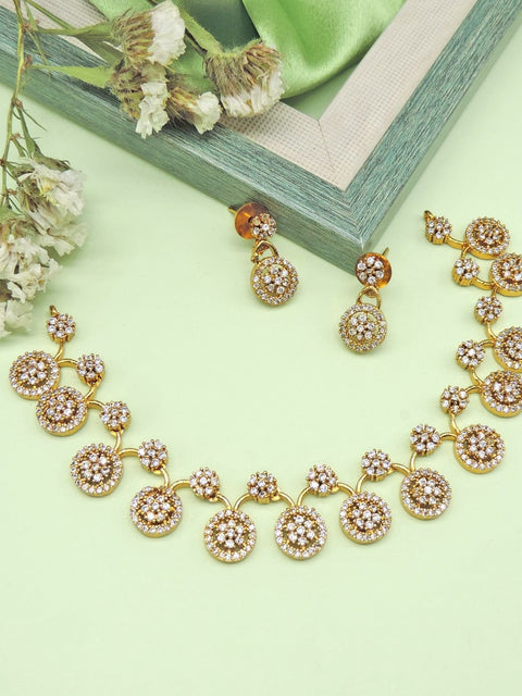 Circular pave AD necklace set – Indian American diamond necklace for weddings USA – Joyrias