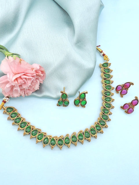 Double sided necklace – Indian reversible gold plated necklace for ethnic wear USA – Joyrias