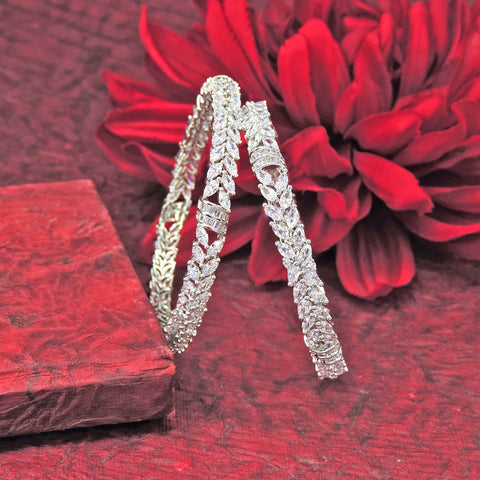 Silver tone AD bangles – Indian American diamond silver bangles for weddings USA – Joyrias