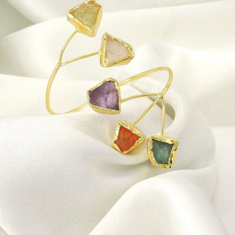 Raw Stone Gold Finish Open Cuff Bracelet