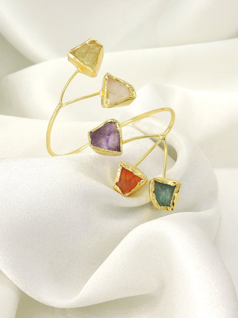 Raw Stone Gold Finish Open Cuff Bracelet