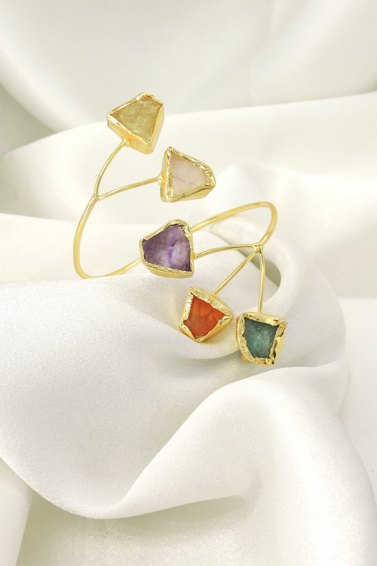 Raw Stone Gold Finish Open Cuff Bracelet