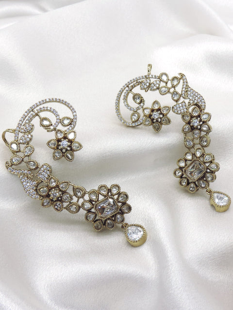 Emerald Kundan Ear Cuff Earrings