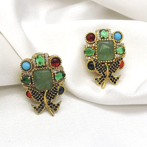 Emerald Multistone Leaf Stud Earrings by Joyrias