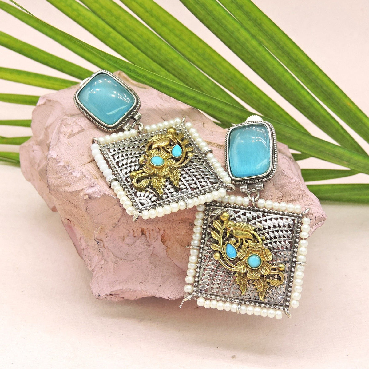Square silver tone earrings variant 3 – Indian ethnic earrings for casual wear – Joyrias