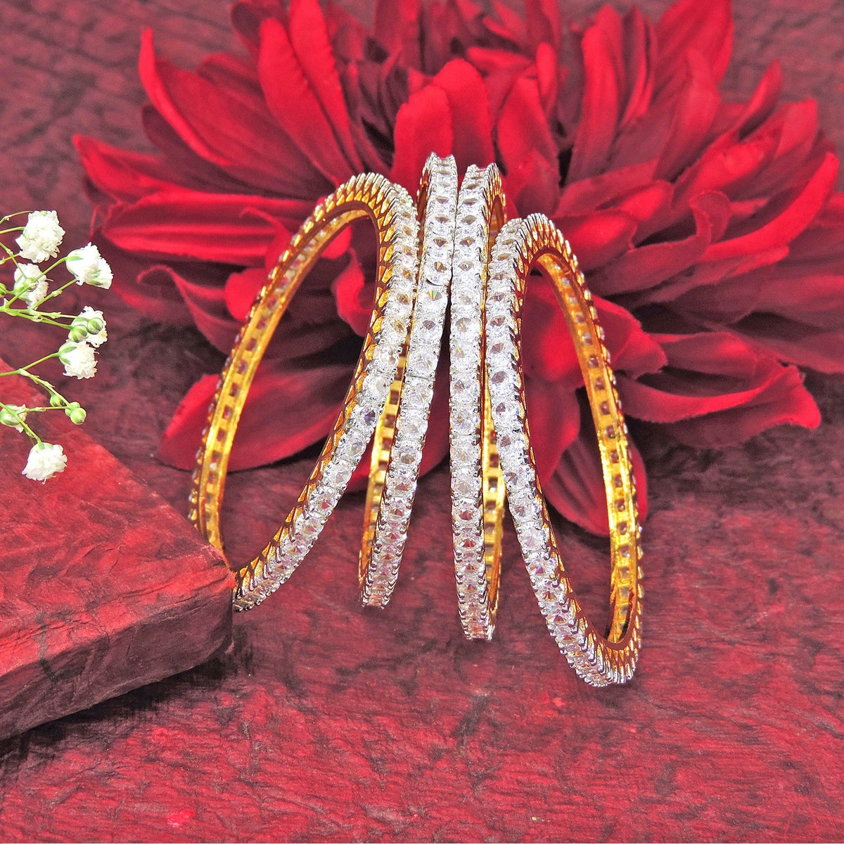 Gold tone AD bangles size 2.6 – Indian American diamond gold bangles USA – Joyrias