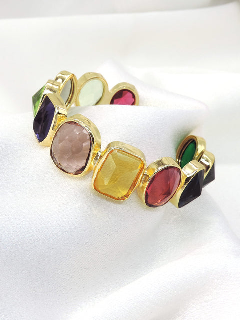Multicolor Gemstone Statement Bracelet | Gold Plated Contemporary Jewelry