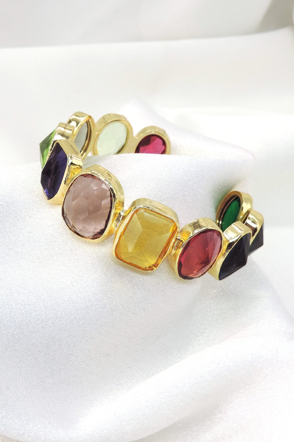 Multicolor Gemstone Statement Bracelet | Gold Plated Contemporary Jewelry