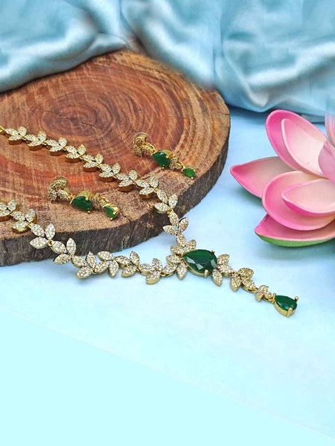 Gold plated CZ necklace – Indian gold tone cubic zirconia necklace for women USA – Joyrias