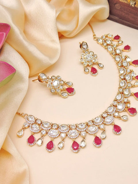 Ruby drop Kundan necklace set – Indian Kundan ruby necklace for bridal wear USA – Joyrias
