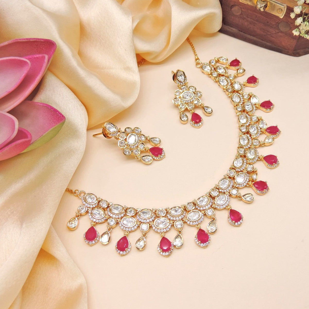 Ruby drop Kundan necklace set – Indian Kundan ruby necklace for bridal wear USA – Joyrias