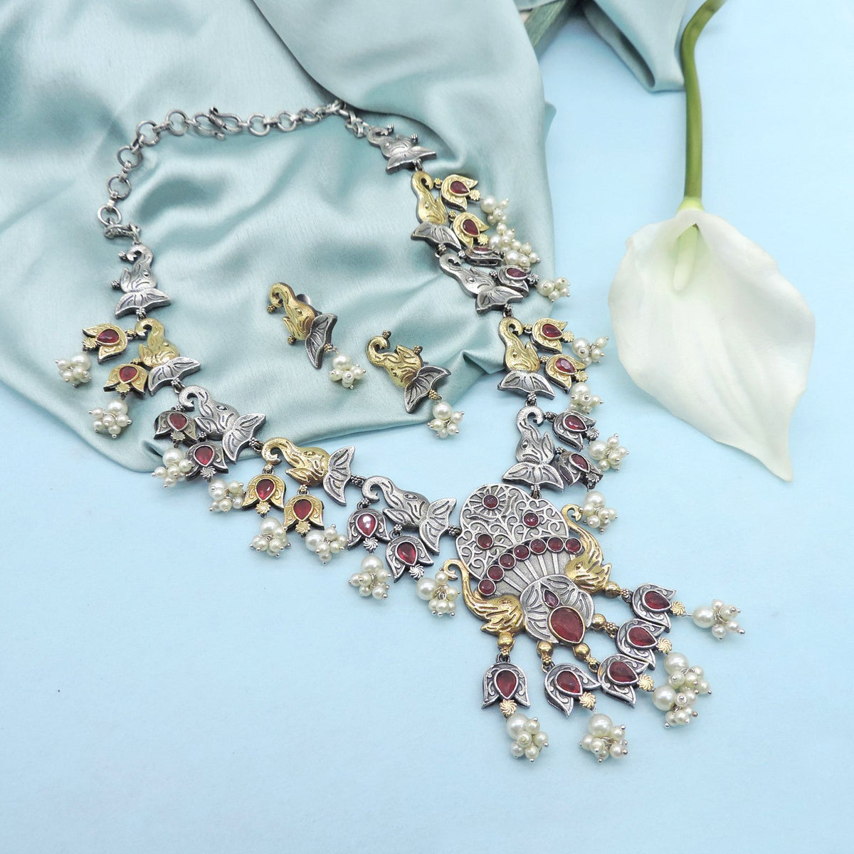 Dual tone in silver plated Long Necklace Image 0