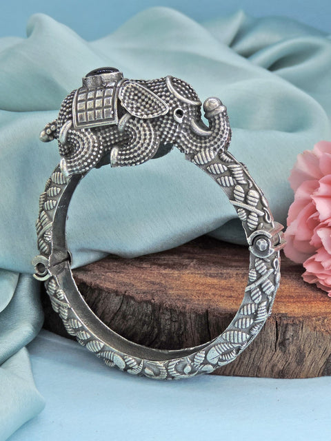 Elephant silver tone bangle – Indian oxidized elephant motif kada for women – Joyrias