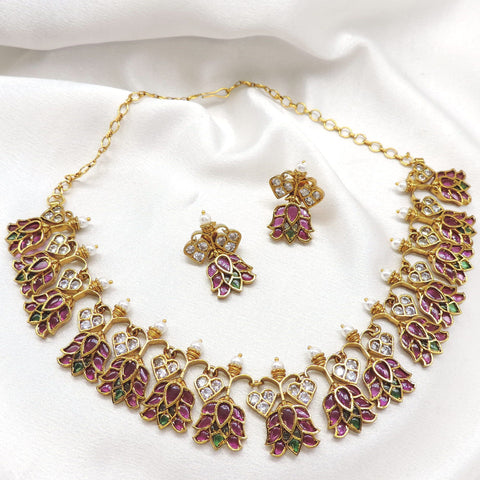 Elegant Lotus Pink Green Pearl Jewelry Set by Joyrias