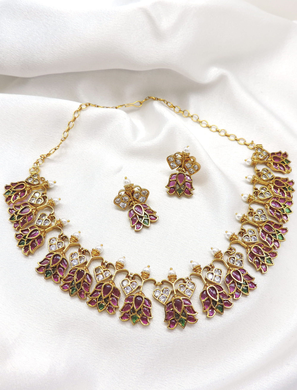 Elegant Lotus Pink Green Pearl Jewelry Set by Joyrias