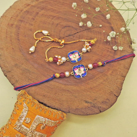 Lotus Kundan Bhaiya Bhabhi Rakhi Set by Joyrias