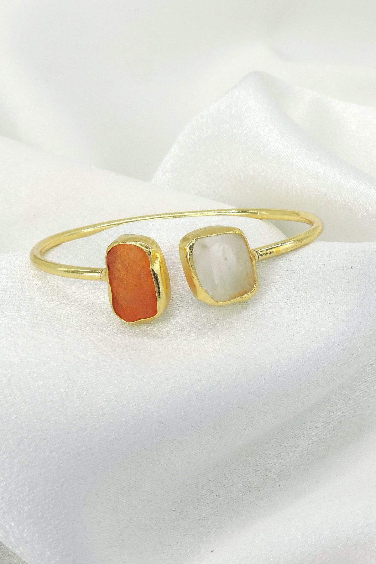 Raw Citrine & Amethyst Open Cuff Bracelet | Gold Plated Gemstone Jewelry