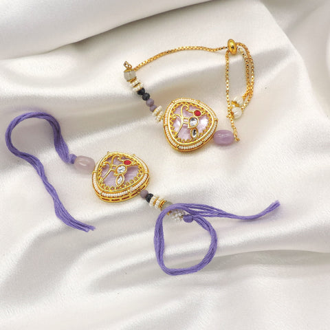 Kundan heart pearl bhaiya bhabhi rakhi set by Joyrias