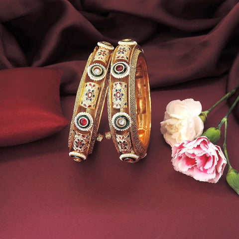 Antique Gold-Plated Openable Bangle with Meenakari & Kundan Work Image 0