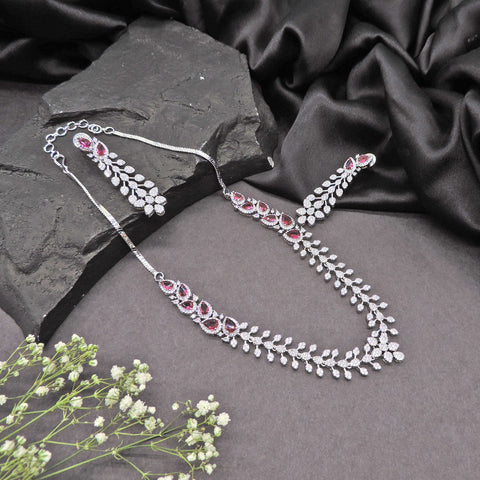 AD necklace with silver plating – Indian silver American diamond necklace for weddings USA – Joyrias